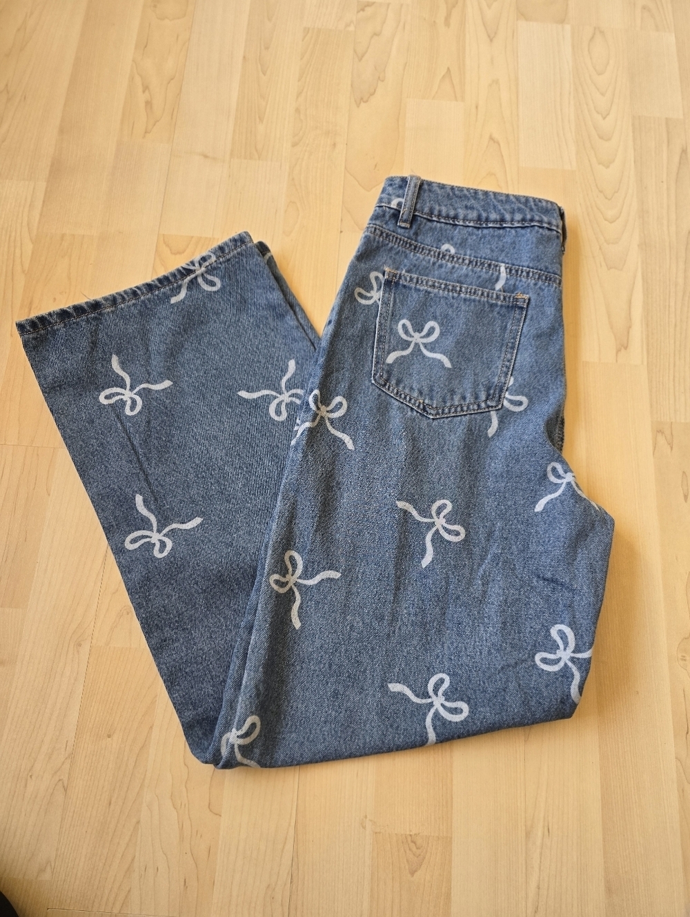 Flying Angel Baggy Jeans With White Bow Print Size 11